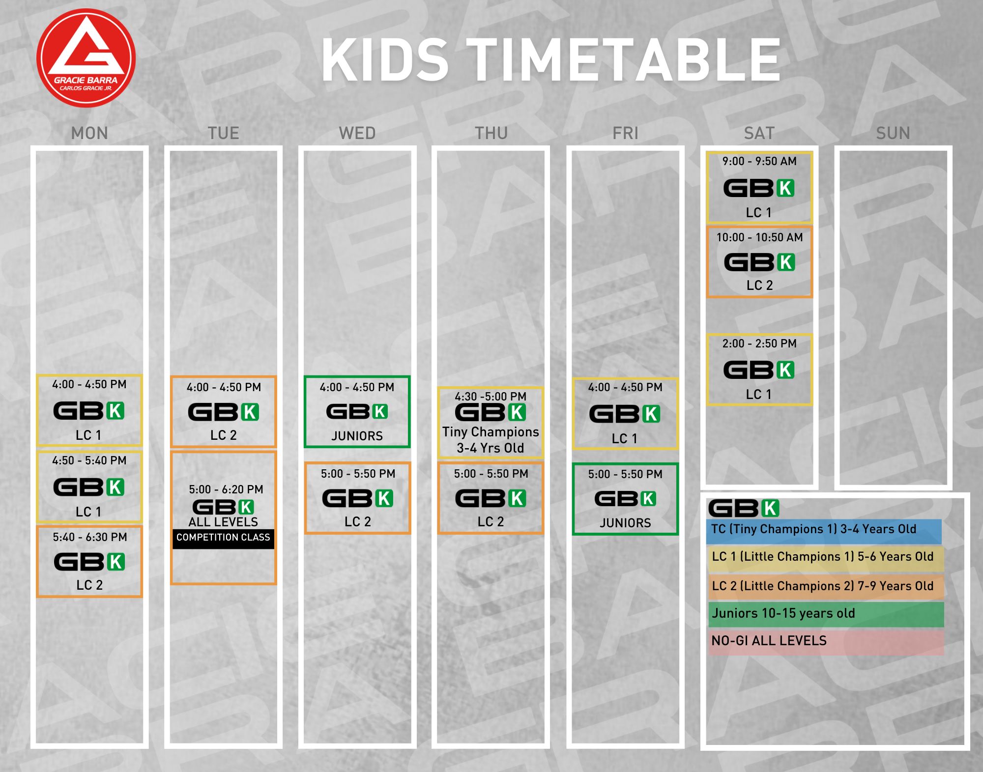 Kid's timetable